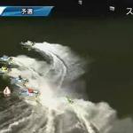 蒲郡8R1周第1ターンマークで5号艇がまくり差し