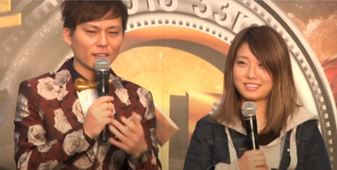 トークショー中の永島知洋と中村桃佳
