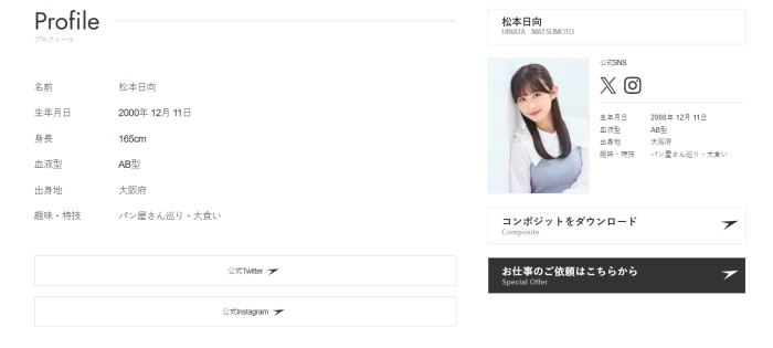 松本日向の事務所の公式サイト
