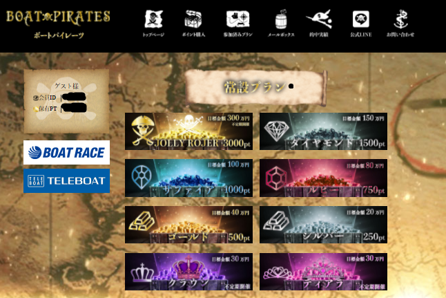 「ボートパイレーツ（BOATPIRATES）」の会員ページ